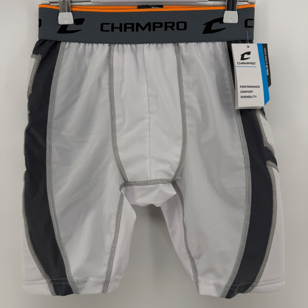 Champro Wind-Up Sliding Shorts Mens Small White Charcoal Baseball NWT